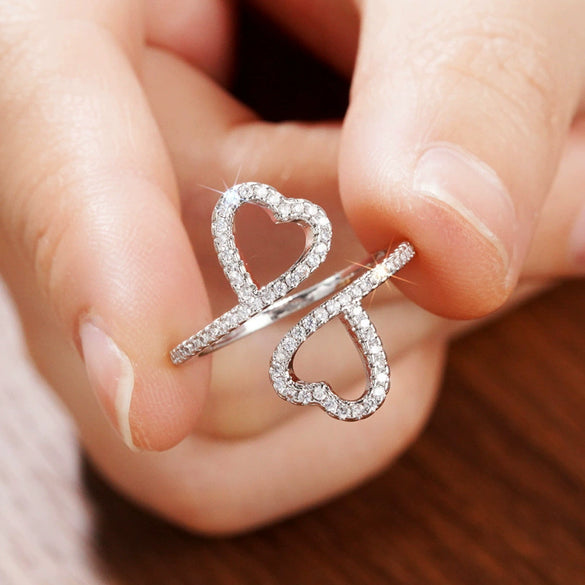 Ladylike Heartshaped Open Ring Microinlaid Zircon Fashion Ring For Women Copper