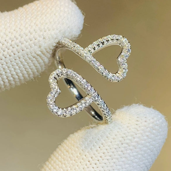 Ladylike Heartshaped Open Ring Microinlaid Zircon Fashion Ring For Women Copper