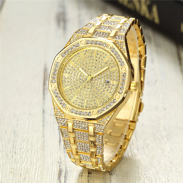Large Dial Full Of Stars  Diamond-Set Calendar Steel Strap Watch  Hot-Selling Men'S Steel Strap Watch Gooddiy Wholesale