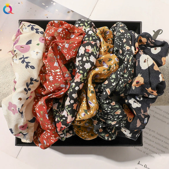Large Floral Fabric Scrunchie Hair Tie For Women Handmade Ponytail Hair Accessory