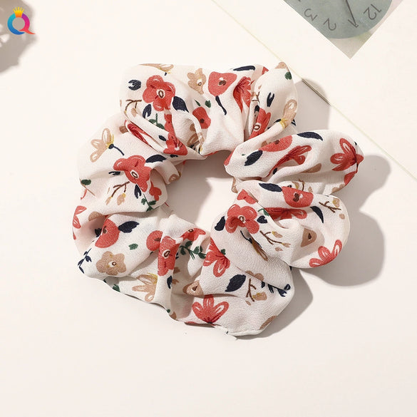 Large Floral Fabric Scrunchie Hair Tie For Women Handmade Ponytail Hair Accessory