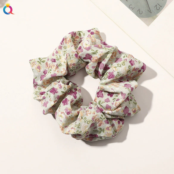 Large Floral Fabric Scrunchie Hair Tie For Women Handmade Ponytail Hair Accessory