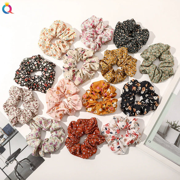 Large Floral Fabric Scrunchie Hair Tie For Women Handmade Ponytail Hair Accessory