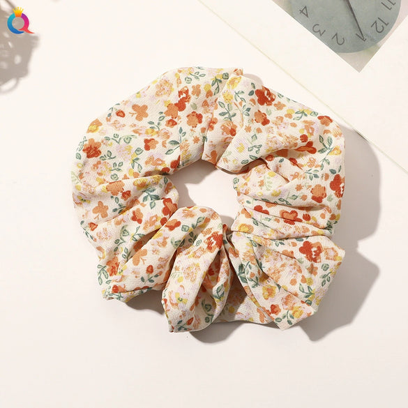 Large Floral Fabric Scrunchie Hair Tie For Women Handmade Ponytail Hair Accessory