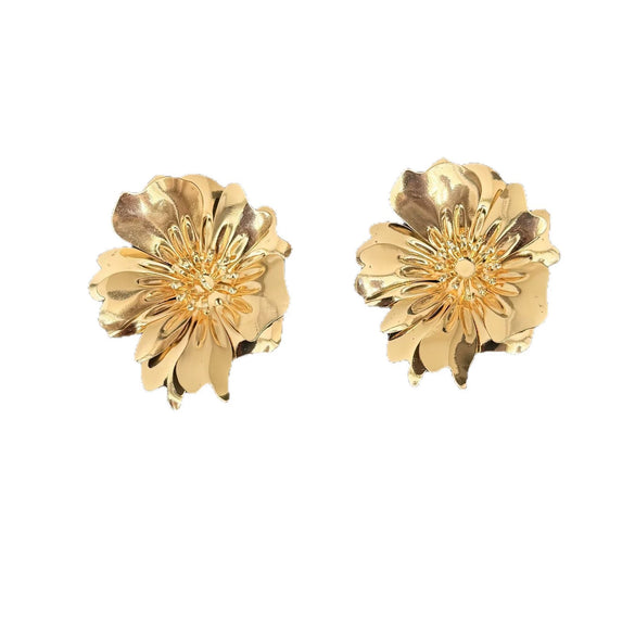 Large Flower Stud Earrings For Women Retro Exaggerated Sequin Design Electroplated Iron Statement Jewelry