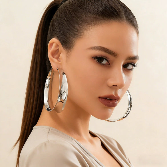 Large Geometric Circle Earrings With Polka Dot Floral Pattern Sweet Cool Style Zinc Alloy Design With Stainless Steel Posts