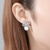 Large Geometric Copper Pearl And Zircon Drop Earrings With Electroplated Finish For Women