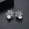 Large Geometric Copper Pearl And Zircon Drop Earrings With Electroplated Finish For Women