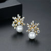 Large Geometric Copper Pearl And Zircon Drop Earrings With Electroplated Finish For Women