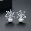 Large Geometric Copper Pearl And Zircon Drop Earrings With Electroplated Finish For Women