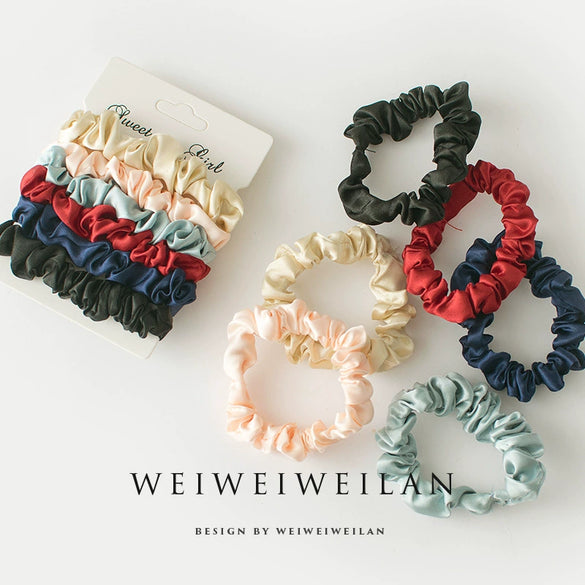 Large Silk Satin Fabric Hair Ties Handmade Vintage Style Basic Hair Rope Set For Women