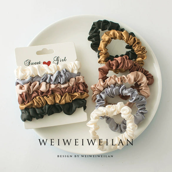 Large Silk Satin Fabric Hair Ties Handmade Vintage Style Basic Hair Rope Set For Women
