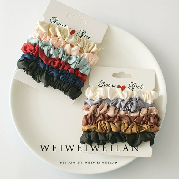 Large Silk Satin Fabric Hair Ties Handmade Vintage Style Basic Hair Rope Set For Women