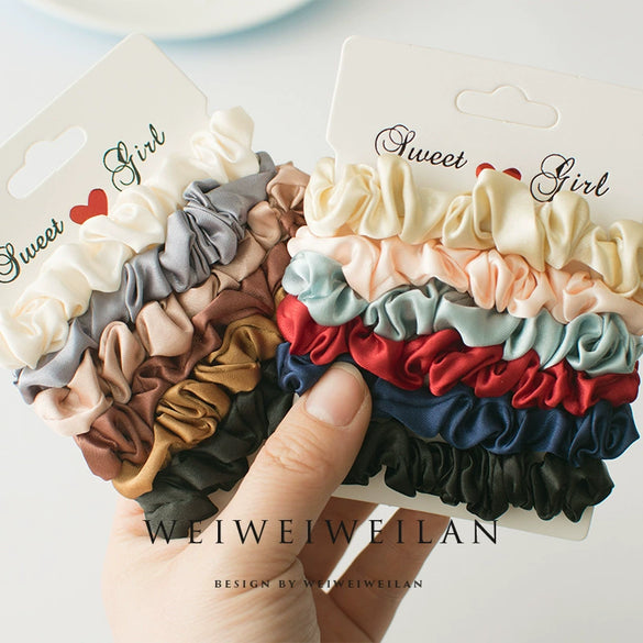 Large Silk Satin Fabric Hair Ties Handmade Vintage Style Basic Hair Rope Set For Women