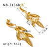 Leaf Earrings For Women Geometric Stainless Steel With Pearl Inlay And 18K Gold Plated Finish
