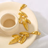 Leaf Earrings For Women Geometric Stainless Steel With Pearl Inlay And 18K Gold Plated Finish