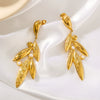 Leaf Earrings For Women Geometric Stainless Steel With Pearl Inlay And 18K Gold Plated Finish