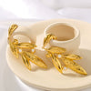 Leaf Earrings For Women Geometric Stainless Steel With Pearl Inlay And 18K Gold Plated Finish