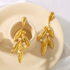 Leaf Earrings For Women Geometric Stainless Steel With Pearl Inlay And 18K Gold Plated Finish