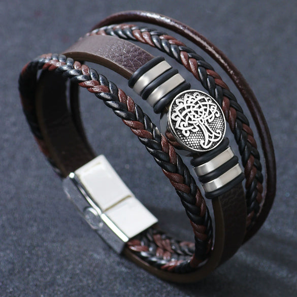 Leather And Alloy Men's Bracelets With Geometric Pattern And Electroplating Technique