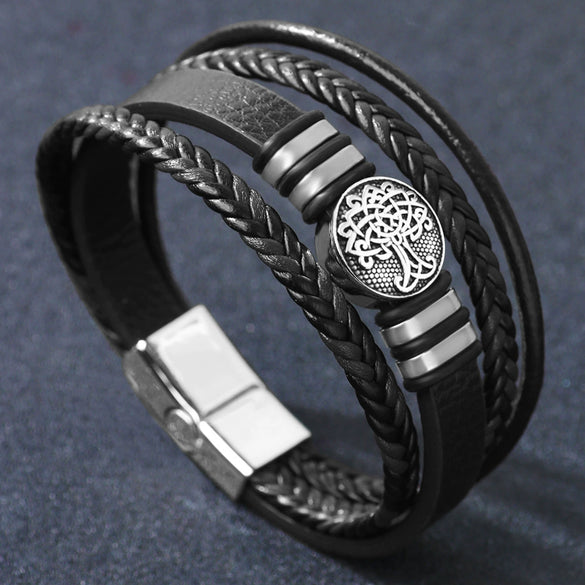 Leather And Alloy Men's Bracelets With Geometric Pattern And Electroplating Technique
