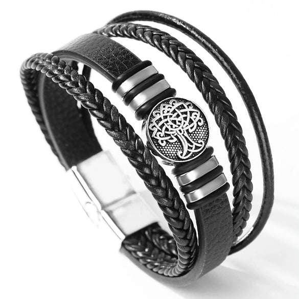 Leather And Alloy Men's Bracelets With Geometric Pattern And Electroplating Technique