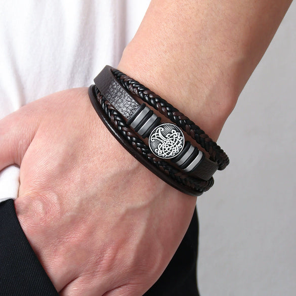 Leather And Alloy Men's Bracelets With Geometric Pattern And Electroplating Technique