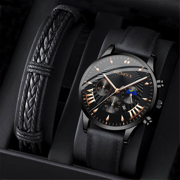 Leather And Alloy Men's Casual Quartz Belt Watch With Round Dial And Stainless Steel Pin Buckle