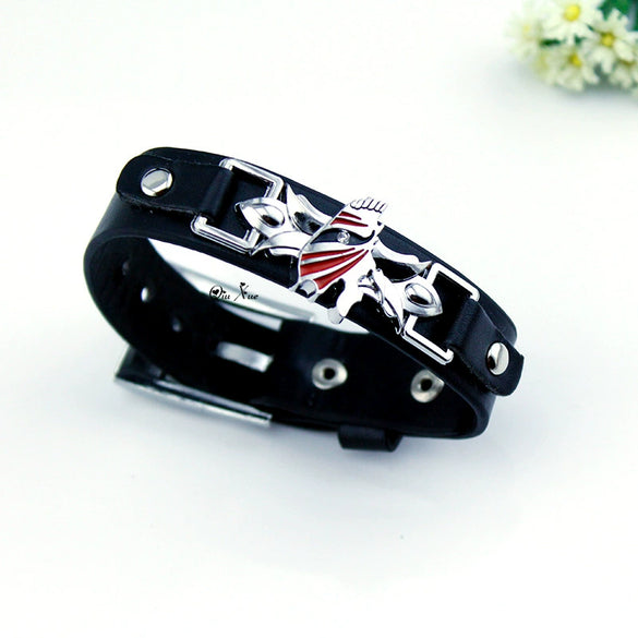 Leather And Metal Anime Bracelet With Literary And Geometric Style Electroplated
