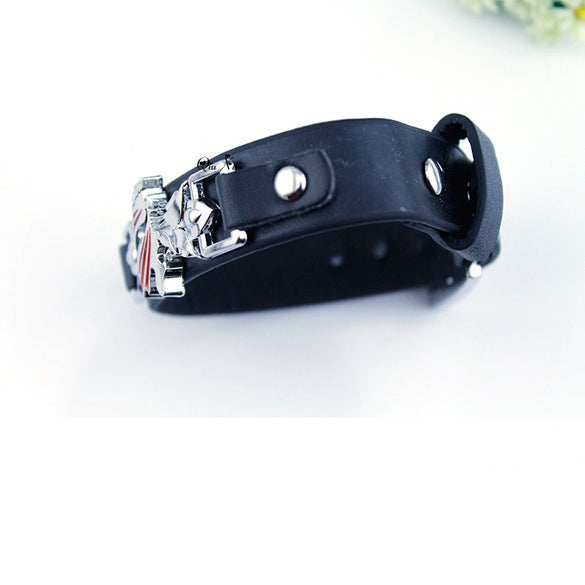 Leather And Metal Anime Bracelet With Literary And Geometric Style Electroplated