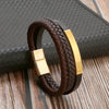 Leather And Stainless Steel Handwoven Magnetic Bracelets For Men Geometric Electroplated Jewelry