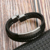 Leather And Stainless Steel Handwoven Magnetic Bracelets For Men Geometric Electroplated Jewelry