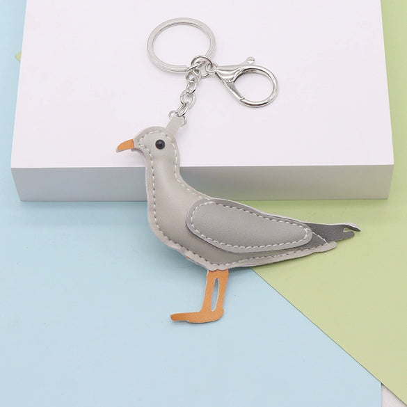 Leather Bag Pendant And Keychain With Pigeon Seagull Goldfish Design Modern Minimalist Style
