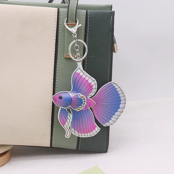 Leather Bag Pendant And Keychain With Pigeon Seagull Goldfish Design Modern Minimalist Style