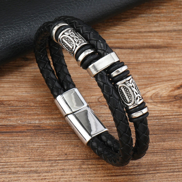 Leather Bracelet Business Geometric Style Handwoven Magnetic Buckle Men's