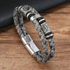 Leather Bracelet Business Geometric Style Handwoven Magnetic Buckle Men's