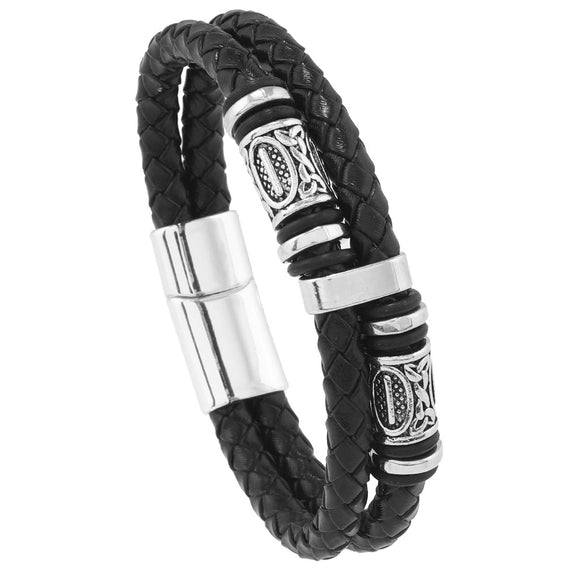 Leather Bracelet Business Geometric Style Handwoven Magnetic Buckle Men's