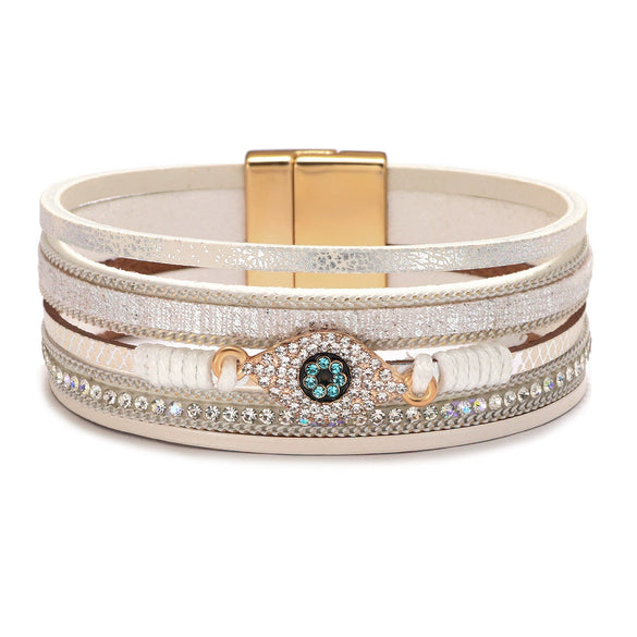 Leather Bracelet Diamondencrusted Devil's Eye Electroplated Metal