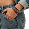 Leather Bracelet Diamondencrusted Devil's Eye Electroplated Metal