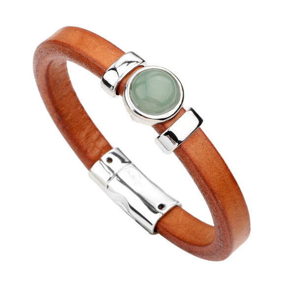 Leather Bracelet Geometric Cartoon Style Electroplating Cowhide Turquoise Black Onyx Tiger Eye Metal Magnetic Buckle