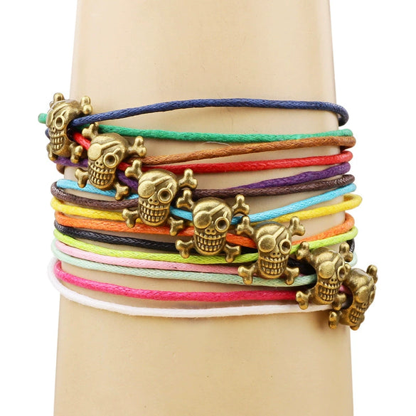 Leather Bracelet Handmade Beaded Skull Pirate Insects Style Unisex