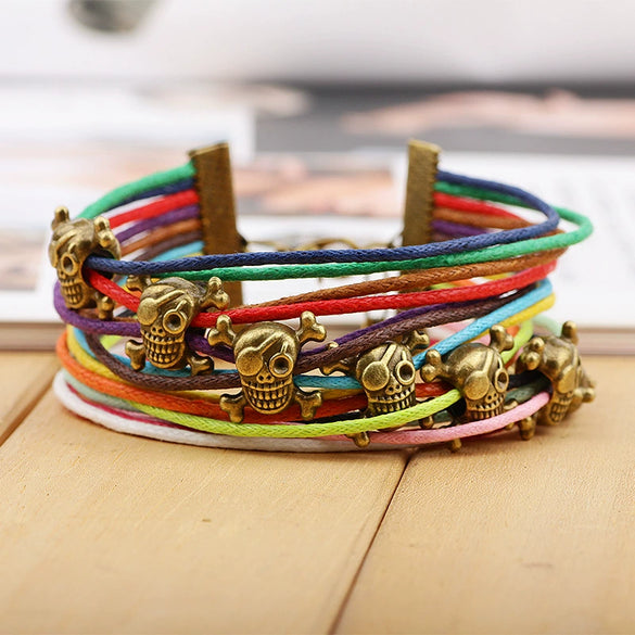 Leather Bracelet Handmade Beaded Skull Pirate Insects Style Unisex