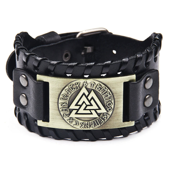 Leather Bracelet Retro Nordic Viking Totem Triangle Letter Weaving Fashion Style