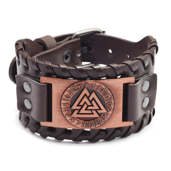 Leather Bracelet Retro Nordic Viking Totem Triangle Letter Weaving Fashion Style