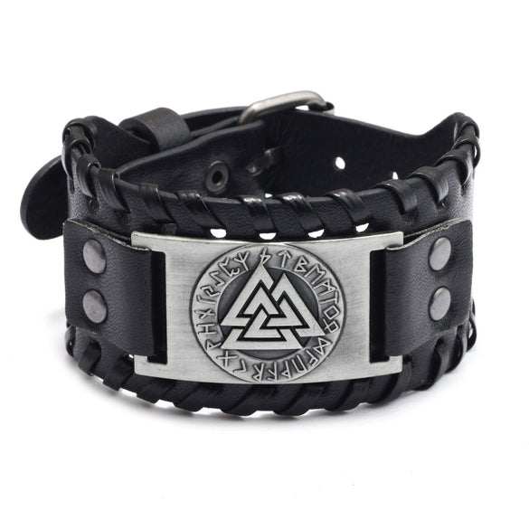 Leather Bracelet Retro Nordic Viking Totem Triangle Letter Weaving Fashion Style