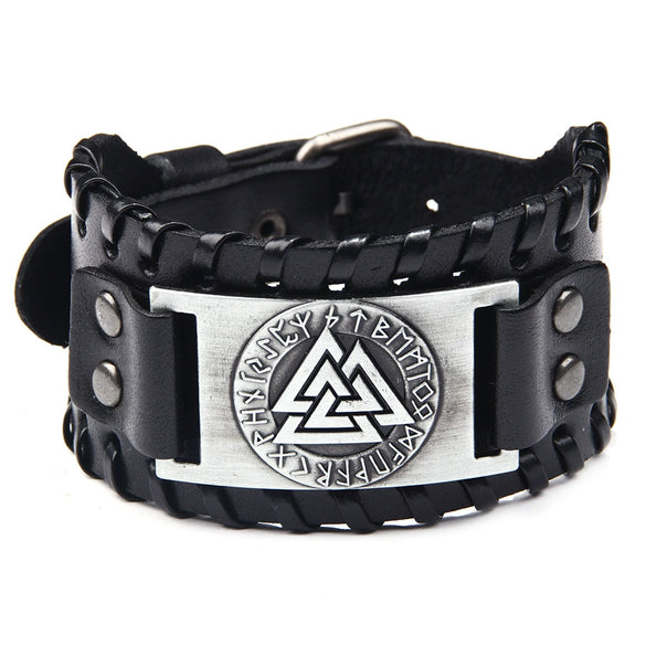 Leather Bracelet Retro Nordic Viking Totem Triangle Letter Weaving Fashion Style
