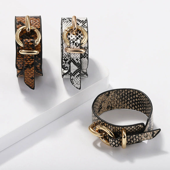 Leather Bracelet Snakeskin Leopard Fleece Imitation Leather Round Pattern For Women Fashion Style