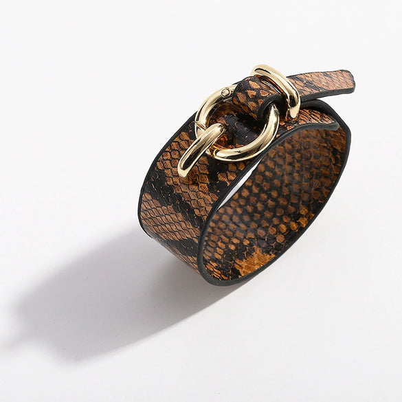 Leather Bracelet Snakeskin Leopard Fleece Imitation Leather Round Pattern For Women Fashion Style