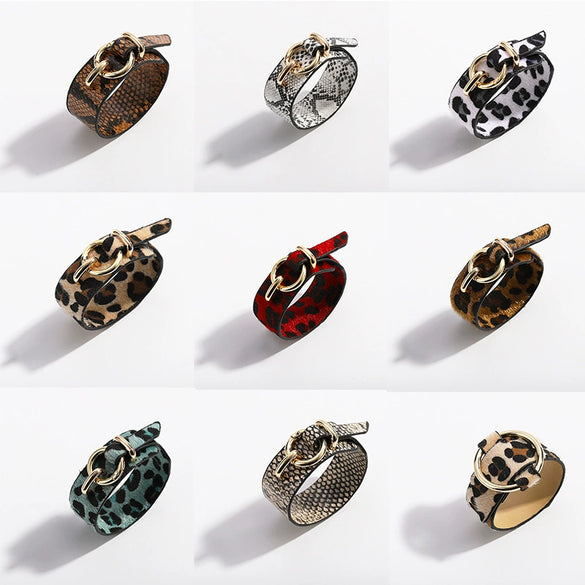 Leather Bracelet Snakeskin Leopard Fleece Imitation Leather Round Pattern For Women Fashion Style