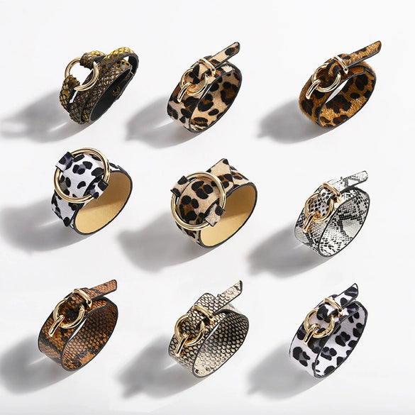 Leather Bracelet Snakeskin Leopard Fleece Imitation Leather Round Pattern For Women Fashion Style